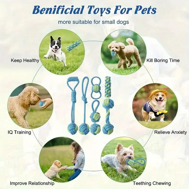 Durable training interactive dog rope toy, suitable for dog play and interaction. Dog toy set, multifunctional teething rope 5