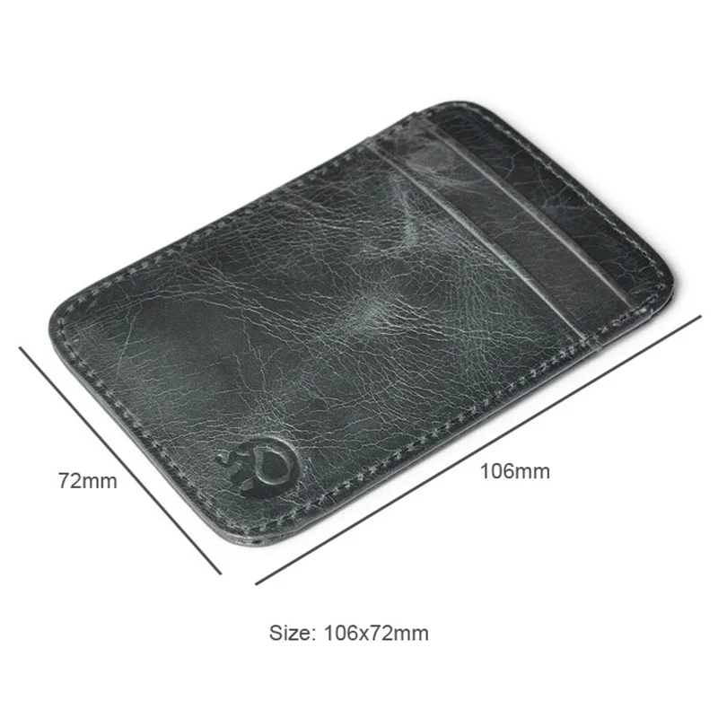 Men Thin Leather Credit Card Bank Cover Mini Card Wallet Card Holder Solid  Color