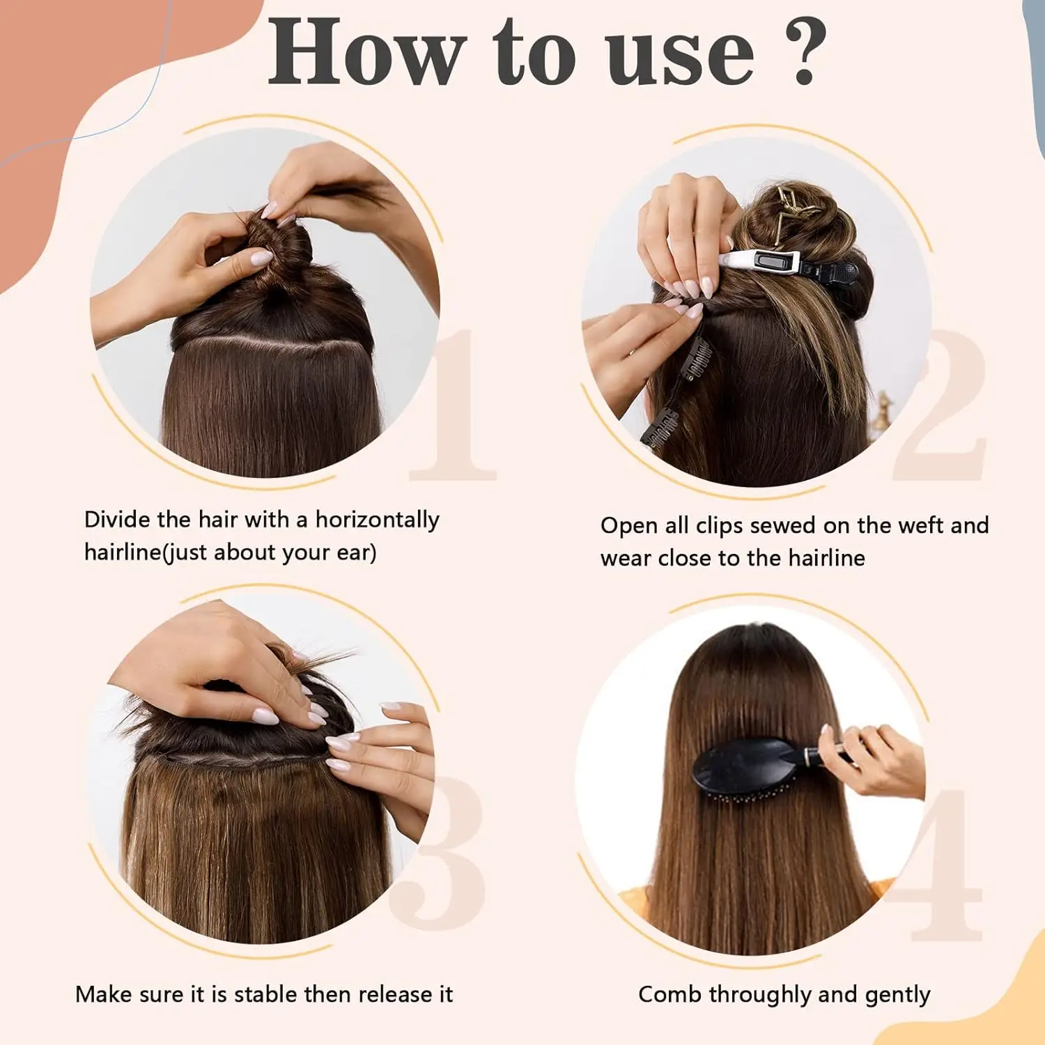 One Piece Clip in Human Hair Extensions 5 Clips 16-26 Inch Natural Color #1B 3/4 Full Head Thick Soft Silky Straight Hair
