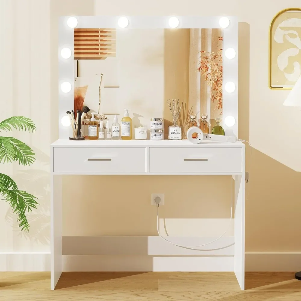 Makeup Vanity Lights Drawers Power Strip Dressing Vanity Tables for Women Girls Bedroom