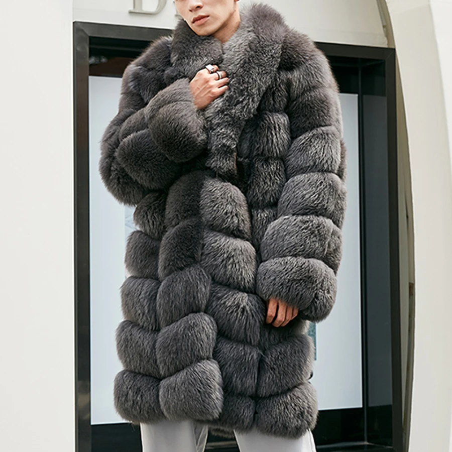 Men Warm Real Fox Fur Coat Long Whole 