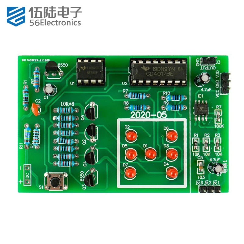LED Electronic Dice Test Waveform DIY Kit Self Assembly and Soldering Spare Parts for Teaching and Traning electronic kit