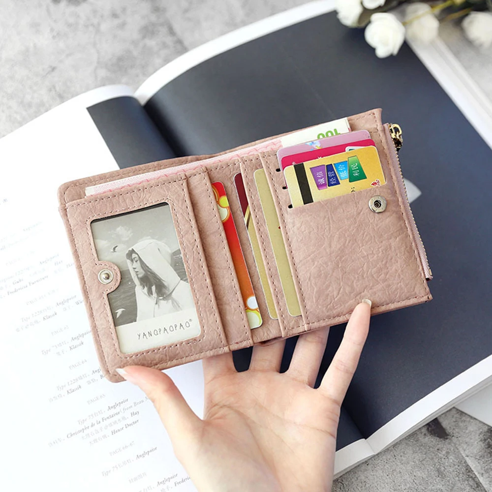 Retro Buckle Crop Wallet  Female Fashion Ladies Multifunction ID Holder High Quality Zipper Card Holders Wallet  ID Holder