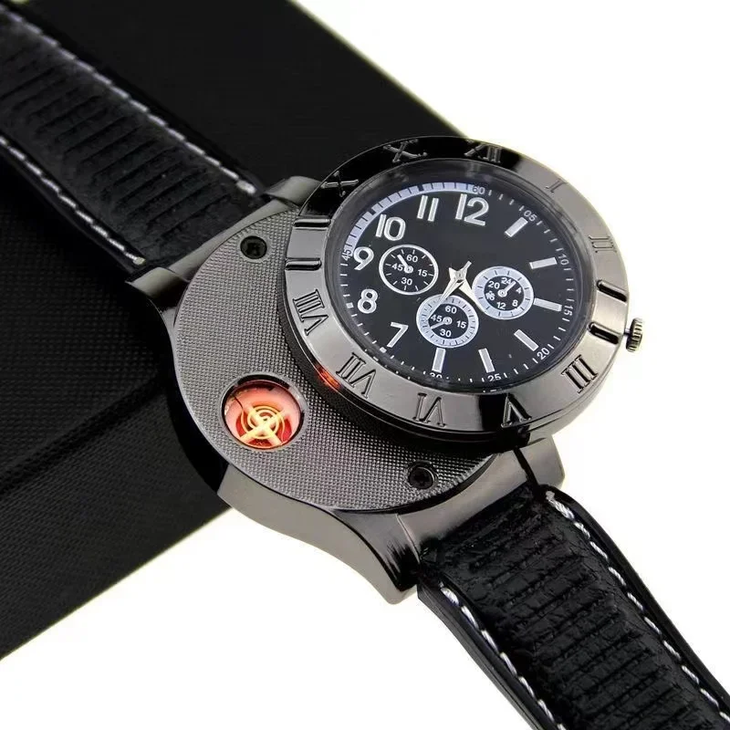 2023 Man Watch  USB Charge Windproof Electronic Flameless Lighter Watches Men's Quartz Watches erkek kol saat horloge heren 2