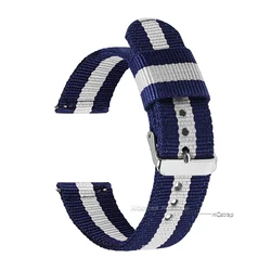 Universal Nylon Quick Release Watch Strap - Durable Replacement Band for All Watch Styles, Unisex Design (Blue white)