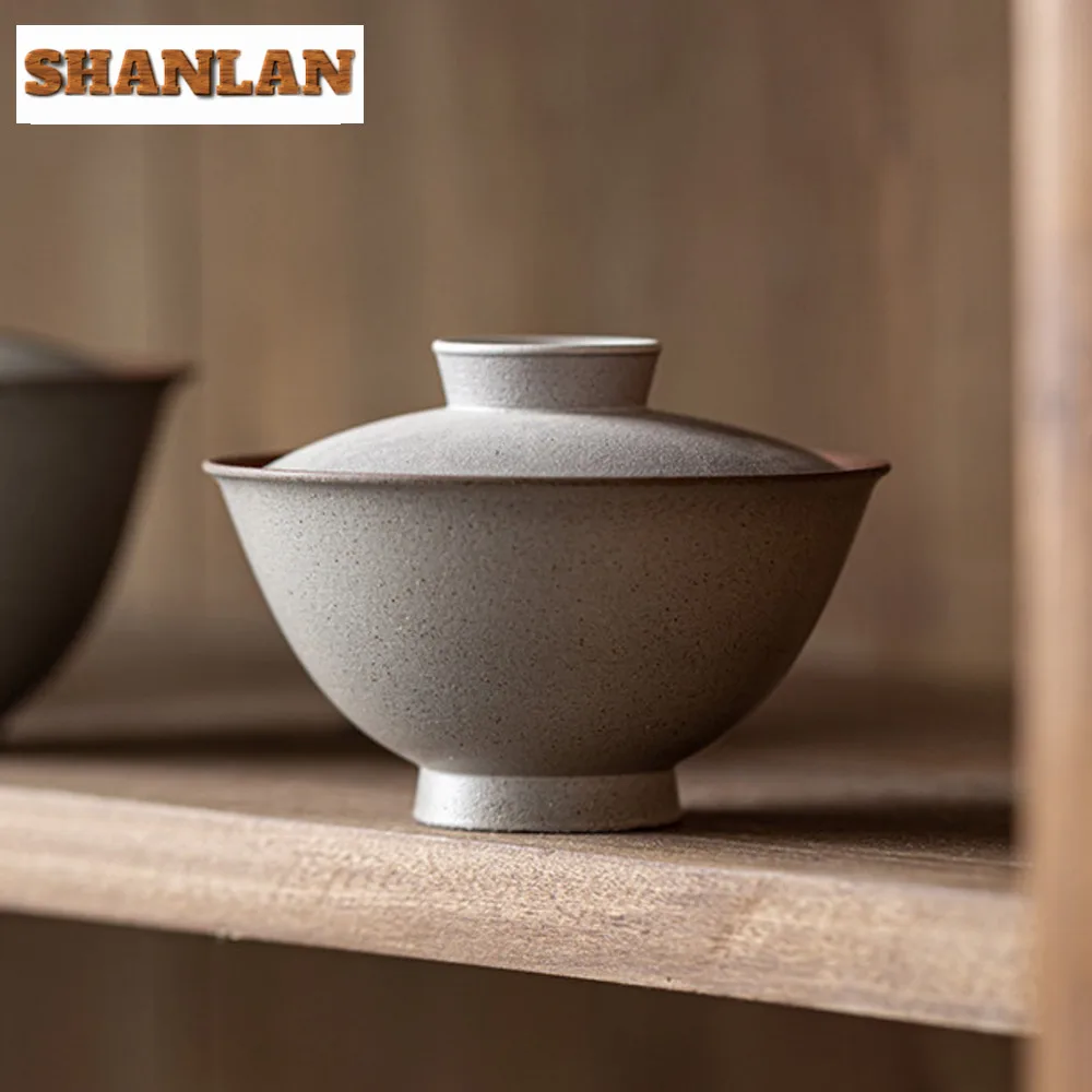 100ml Handmade Coarse Pottery Anti Scalding Gaiwan Antique Tea Tureen Household Tea Making Cover Bowl Chinese Set Ornaments