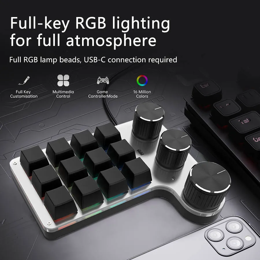 Bluetooth/wired Version 12 Key 3 Knob RGB Custom Programming Macro Compact Mechanical Keyboard Photoshop Hot Swappable Keyboard - 2