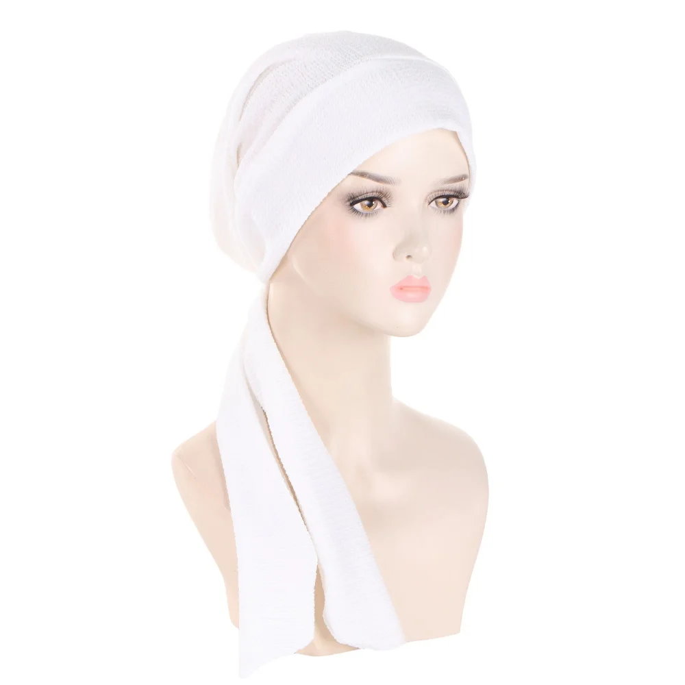 RIMAIRE 2024 Hijab Hat Solid Color Long Tail Hat wavy Women's Hat