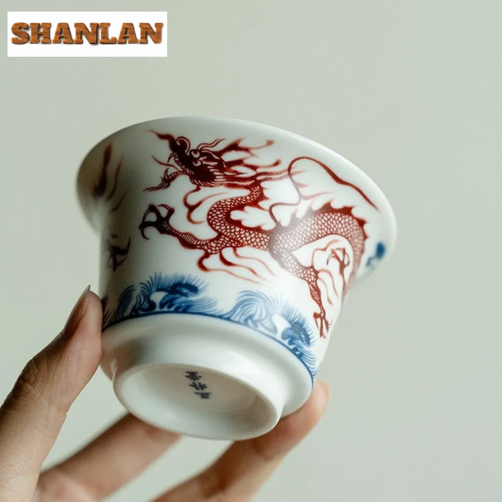 150ml Blue And White Cover Bowl Creative Dragon Pattern Ercai Gaiwan Antique Tea Tureen Tea Maker Chinese Items Ornaments