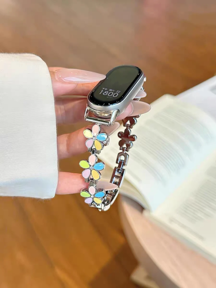 موضة زهرة معدنية لشاومي الفرقة 9 حزام ل Mi الفرقة...