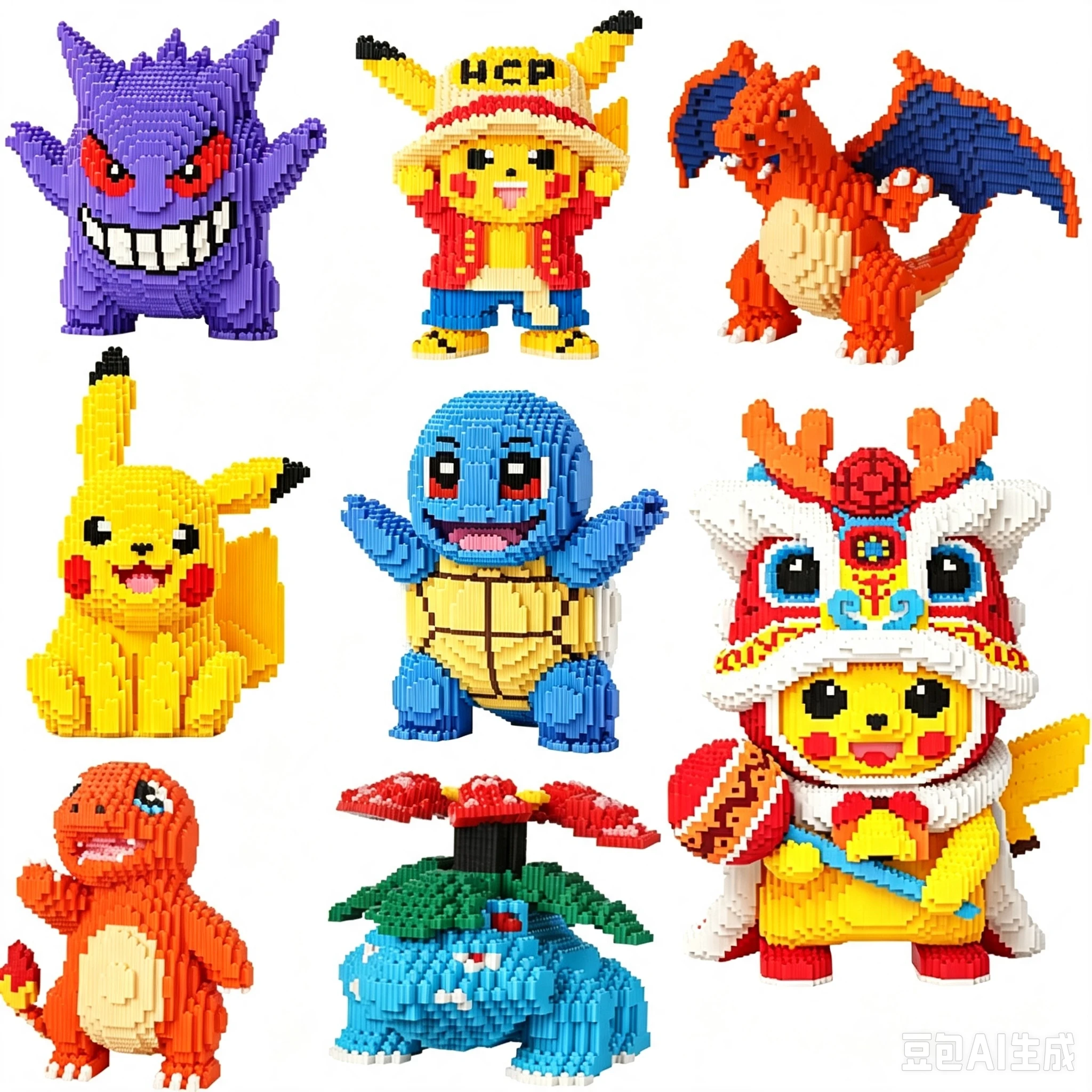 Pokemon Pikachu Baustein Bulbasaur Charmander 3D-Modell Montage-Set Mini-Ziegelstein-Figuren Spielzeug für Heimdekoration