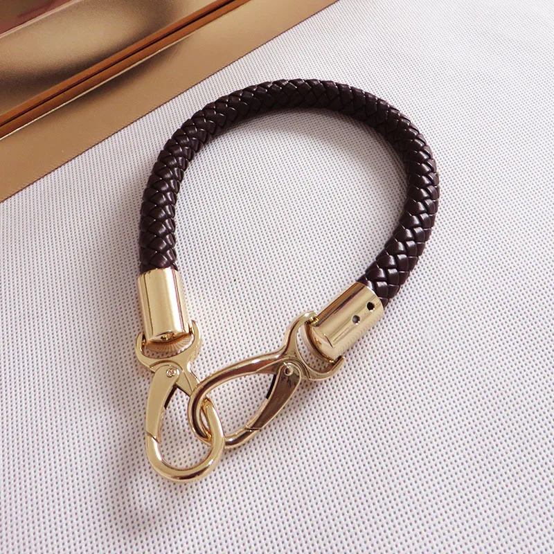 2/5pcs PU Leather Black Braided Rope Handles for Handbag Shoulder Bag Strap Handmade Bag DIY Accessories gold Metal Hook Buckle