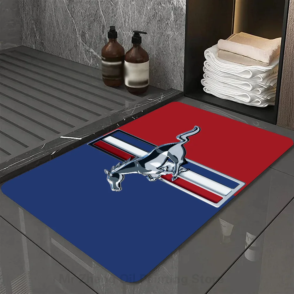 M-Mustang Car Logo Printed Floor Mat Home Bedroom Kitchen Non-slip Floor Rug, Absorbent Anti-fouling Door Mats 4
