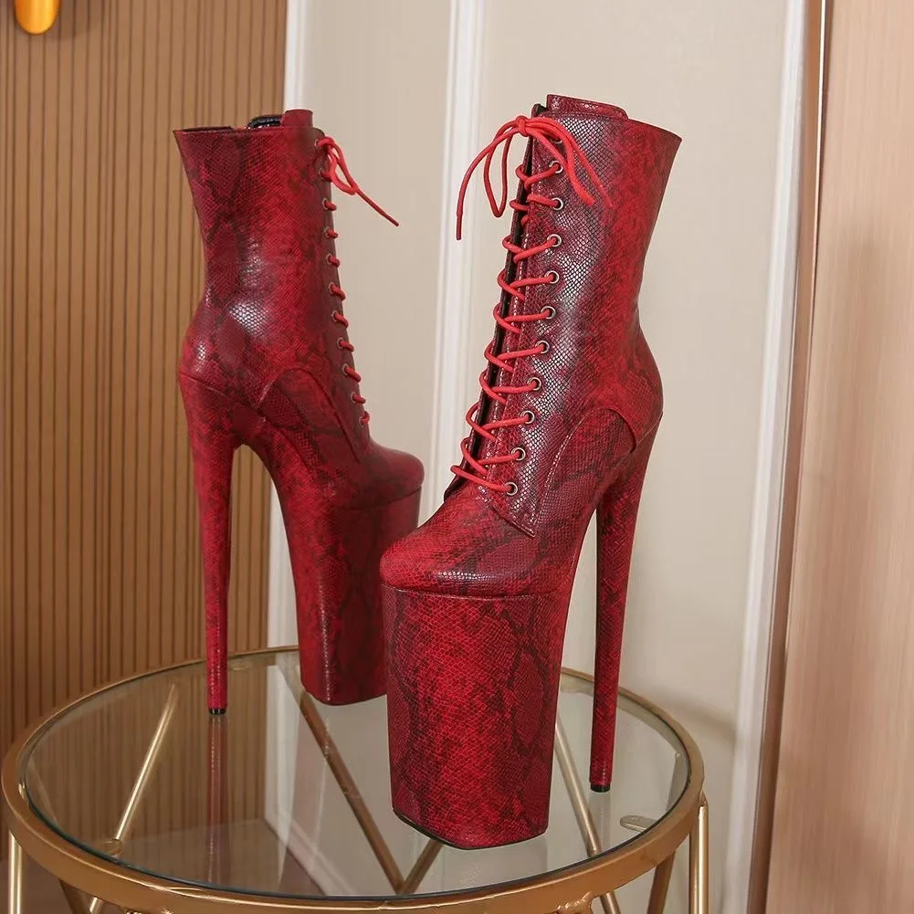 European and American 26CM ultra-high heels, snakeskin pattern fashion boots, super sexy stage steel pipe boots, large men's