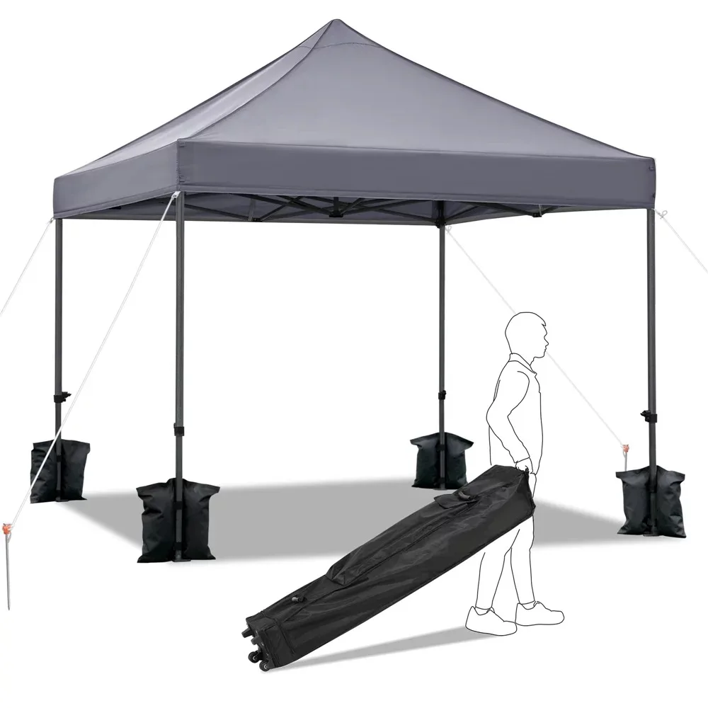 

Adjustable 10' X 10' Commercial Pop-up Canopy With Wheeled Carry Bag Light Gray Freight Free Camping Waterproof Outdoor Awnings