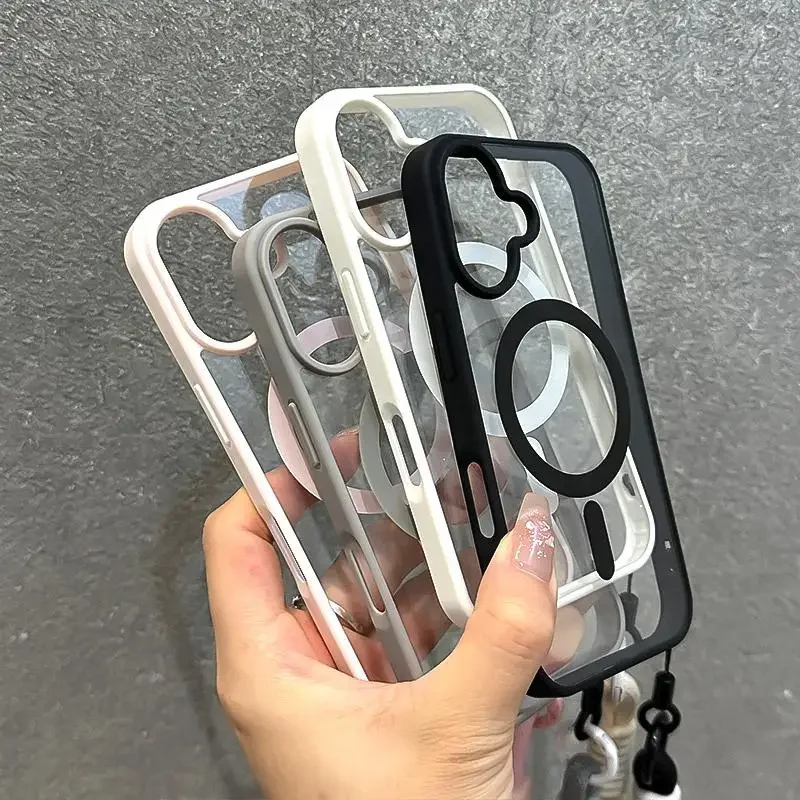 Elegant Lanyard-Enhanced Clear Shockproof Phone Case with Wrist Strap