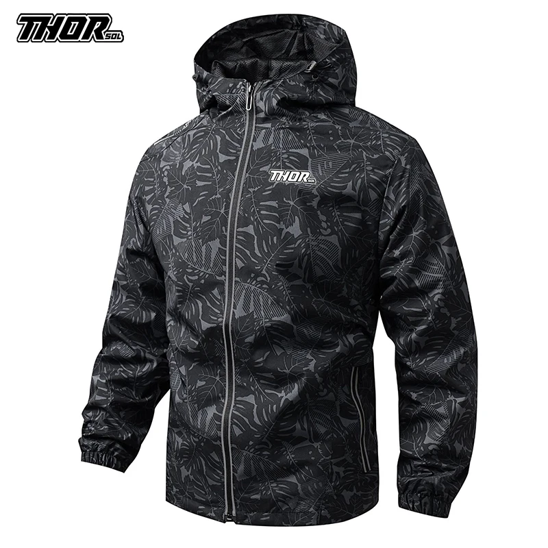 THORSOL Men's Casual Waterproof Reflection Windbreaker MTB Cycling Jacket Hooded Outdoor Bicycle Mountain bike Coat Autumn