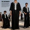 Men's Long Casual Shirt Embroidered Muslim Robe Loose Islamic Robe Daily Cultural and Prayer Clothing