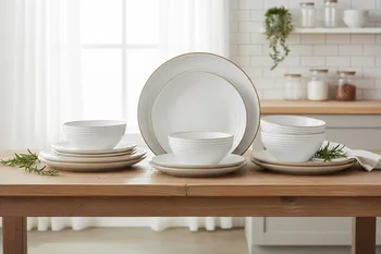 12-Piece Speckled White Stoneware Dinnerware Set for 4 1