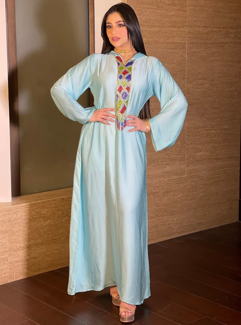 

Abaya For Women Jalabiyat Ramadan 2023 Hot Diamond Tassel Hooded Gown Jalabiya Loose Dress With Long Sleeves Women Clothing