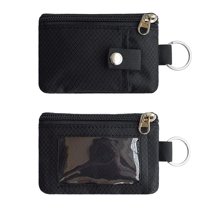 Gebwolf RFID Blocking Small Wallet with ID Window Waterproof Zipper Case Pouch with Lanyard Keychain for Cards Cash Coin Purse