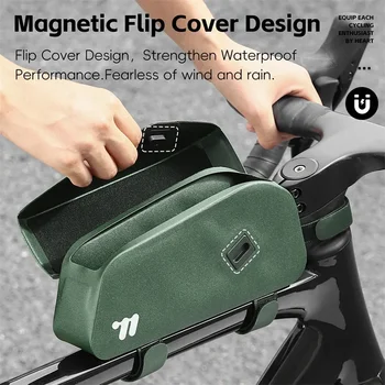 WEST BIKING Borsa per tubo superiore con coperchio magnetico per bicicletta con bulloni montati e cinghie Borsa strutturata per telaio anteriore impermeabile per bici da strada MTB