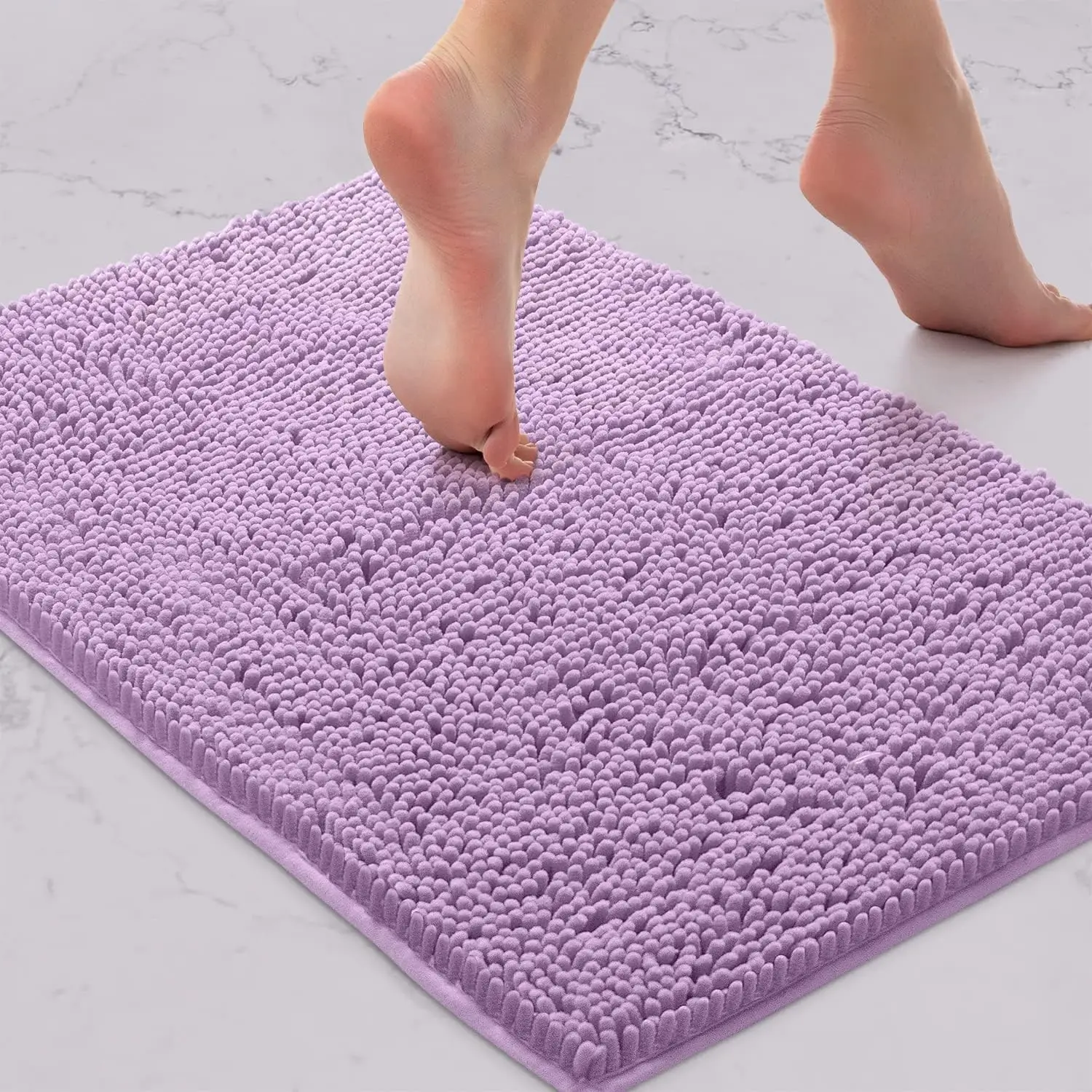thumbnail image 1 of Alfombrilla de baño de felpa suave y absorbente de chenilla, lavable a máquina, antideslizante, adecuada para bañeras y duchas, 1 of 5