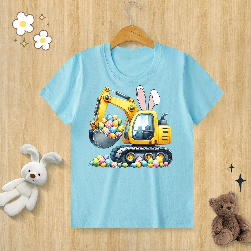 Children’s Pure Cotton T-shirt Happy Easter Bunny Egg Print T-shirt O-neck Short Sleeve Kids Clothes Boys Baby Tee Girl Clothes 5