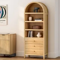 71" Tall Arched Cabinet, 4-Tier Arched Bookcase Storage Display Cabinet with 3 Drawers and Shelves, Modern Farmhouse Bookshelf 1