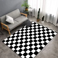 Simple Black White Checkerboard Carpet for Living Room Anti-slip Bedroom Bedside Sofa Area Rug Large Size Indoor Floor Mat 1