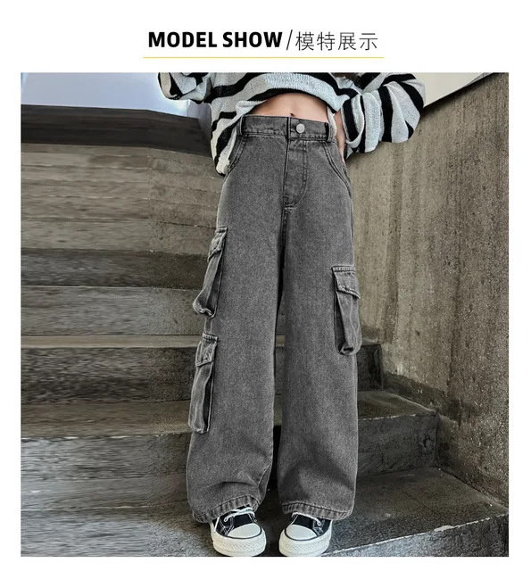 Jean Multi-poches Pour Filles De 10 12 14 Ans, Pantalon Cargo