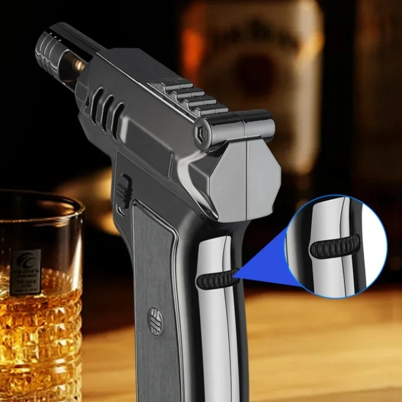 High Fire Spray Gun Windproof Jet Blue Flame Butane Gas Lighter Safety Lock Switch Outdoor Camping BBQ Kitchen Cigar