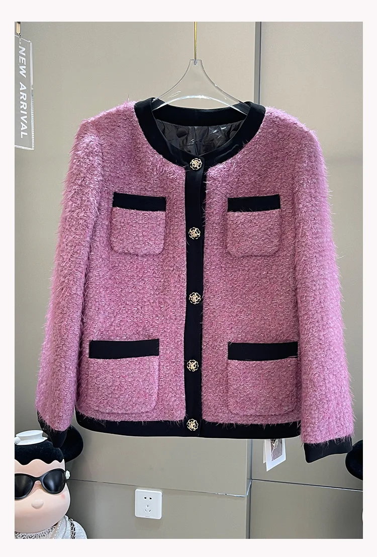 

Autumn Winter Brand New Designer Women's High Quality O-neck Wool Tweed Coat C299
