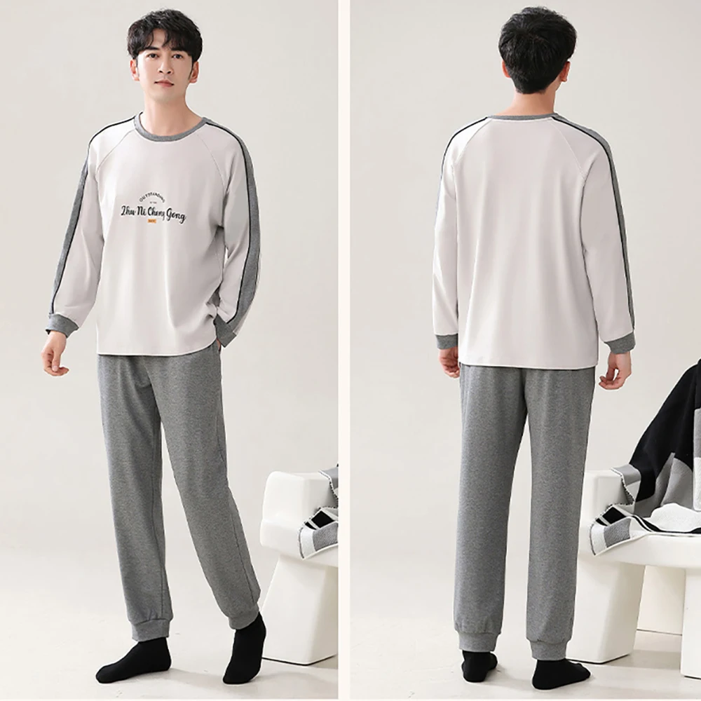 M-4XL 100% Cotton Pajamas for Men Casual Sleepwear Patchwork Men's Sleepwear Suit Breathable Pijamas Spring Autumn Pyjama Homme