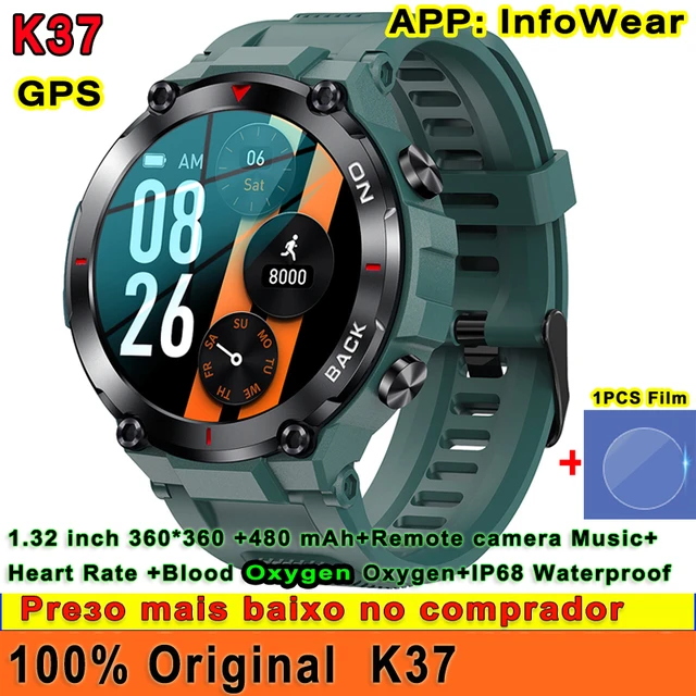 Original K37 GPS Smart Watch Men 480mAh Heart Rate Monitor Blood Oxygen IP68  Waterproof Outdoor Timer