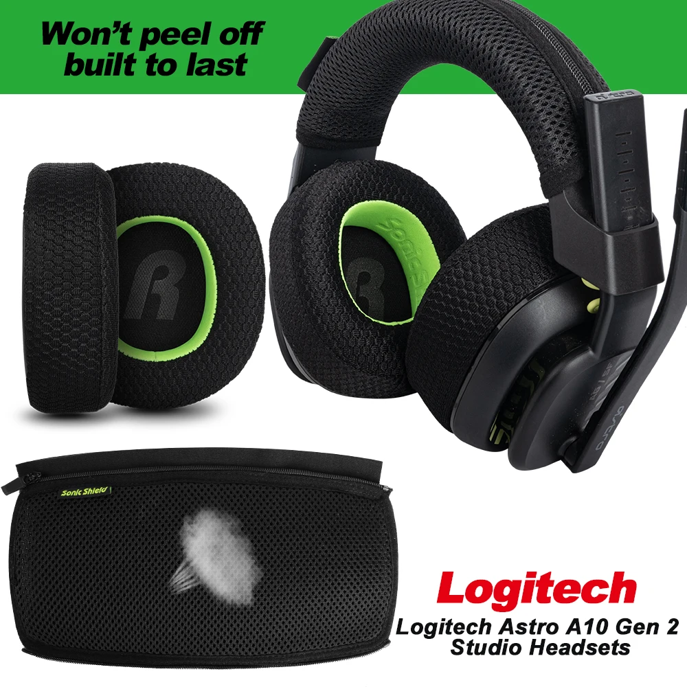 وسائد سماعات الأذن لـ Logitech G Astro A10 الجيل الثاني، وسائد أذن بديلة، أغطية شبكية من الميموري فوم، إسفنج بروتيني