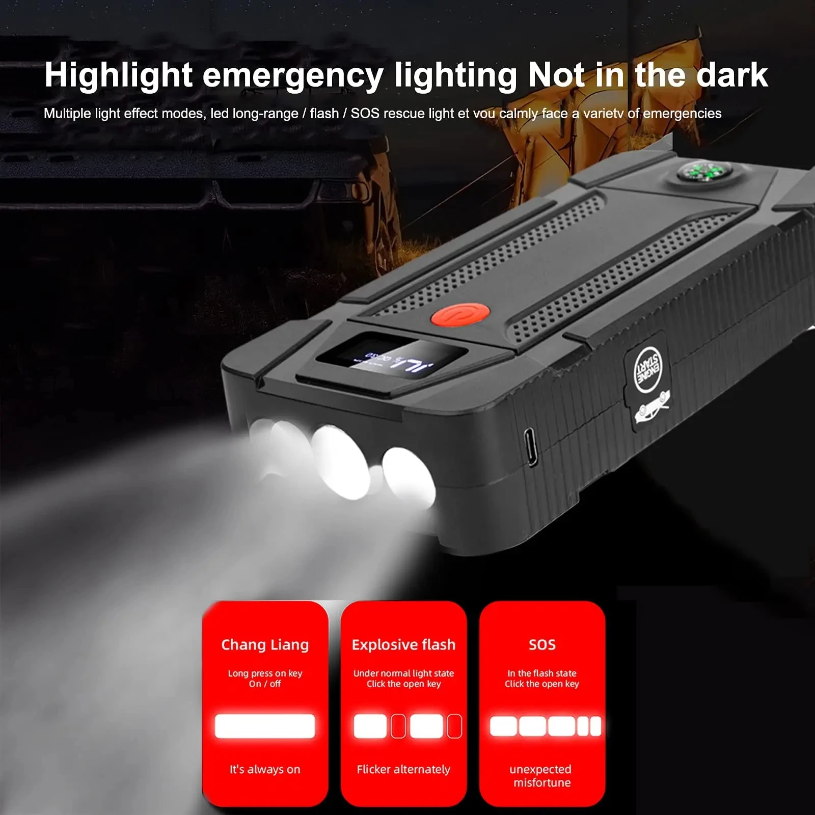 Car Jump Starter Portable Power Bank Car Battery Booster Starting Device Auto Emergency Charger With LED Flashlight