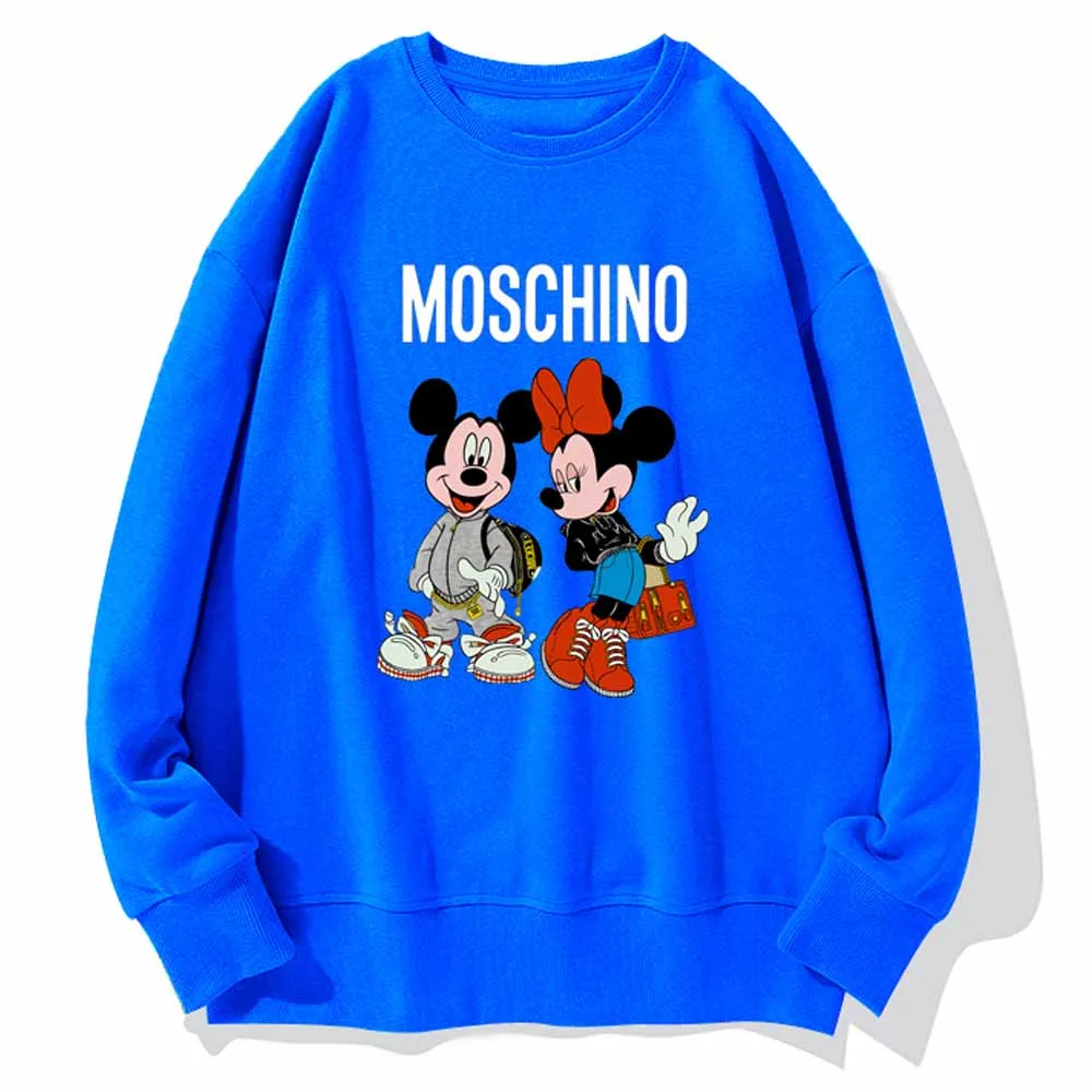 Disney Stylish Mickey Minnie Mouse Cartoon Letter Print O-Neck Pullover Unisex T-Shirt Long Sleeve  Loose Tops S - 3XL 9 Colors