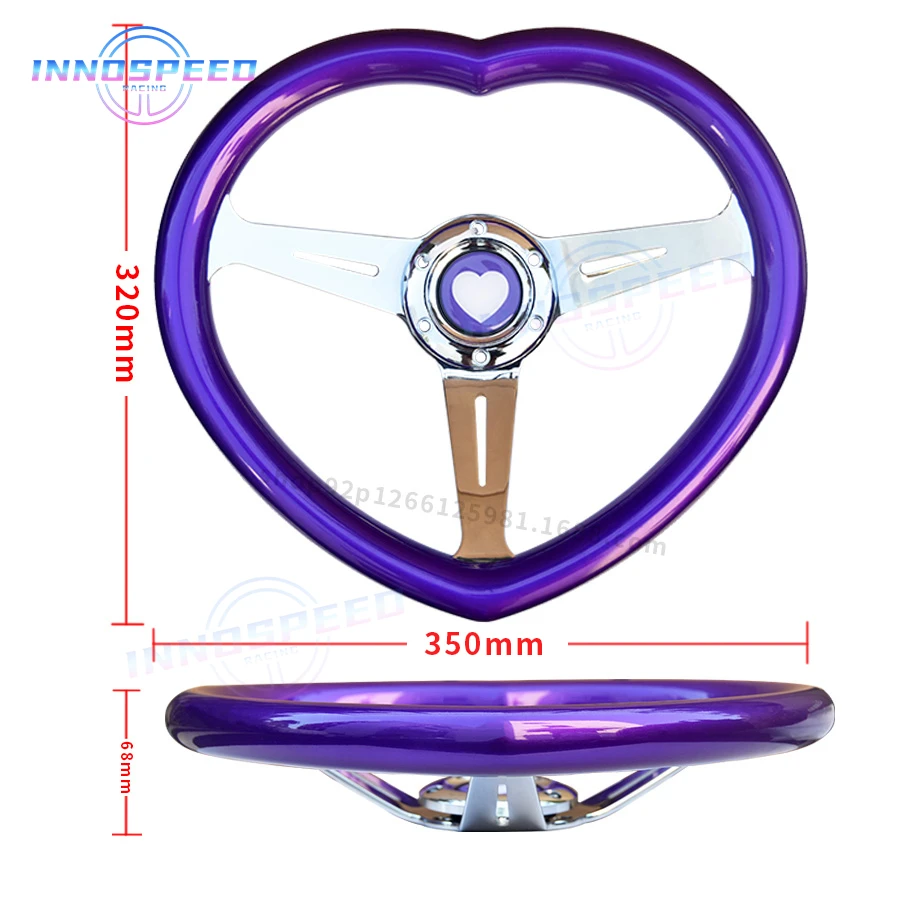 【中古】 痩心 JDM Heart Shape Purple Car Steering Wheel 14inch Deep Corn Racing