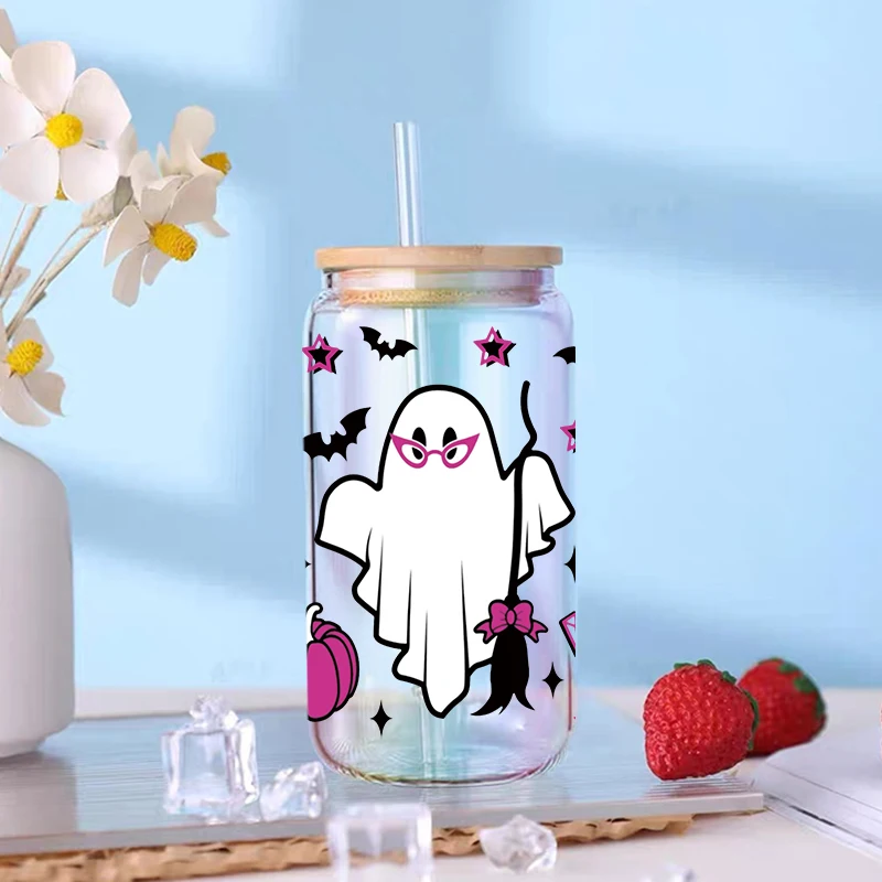Halloween Spooky UV DTF Cup Wrap Transfers Stickers Waterproof 16oz Glass Wrap D5534