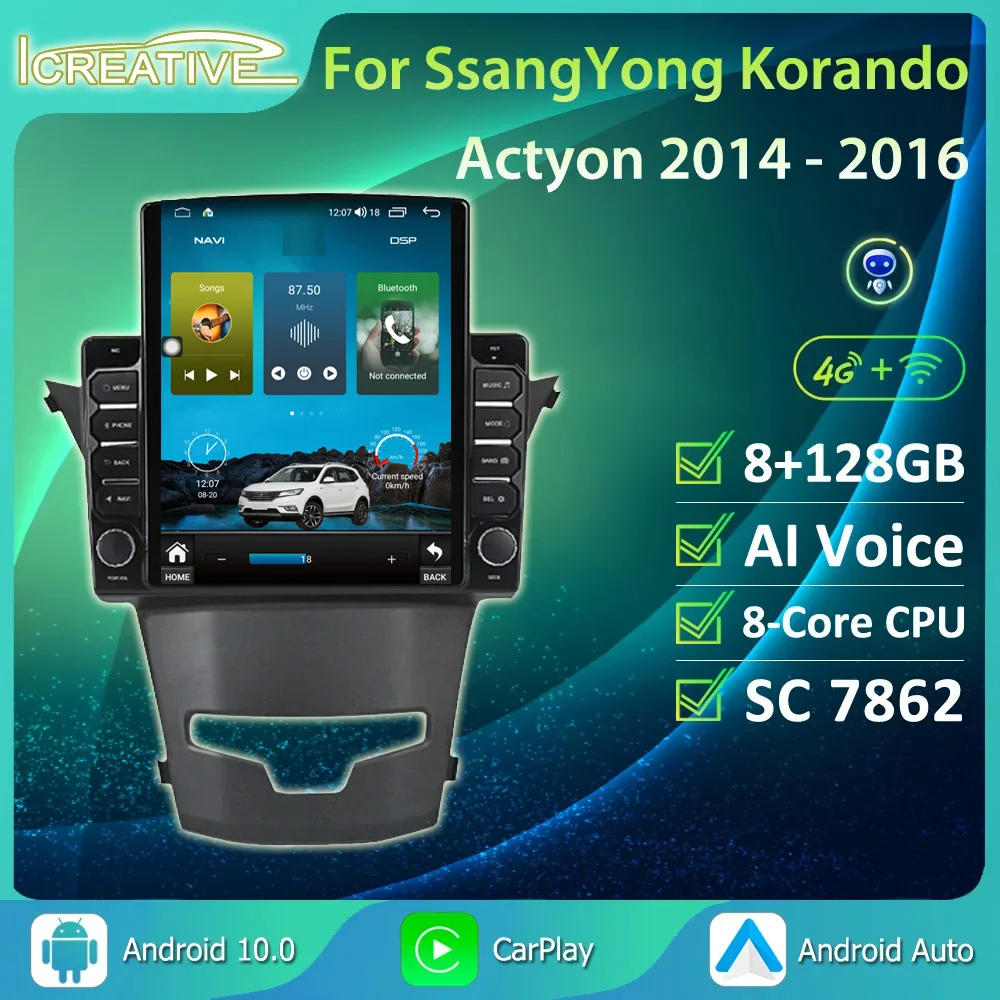 

8G 128G For SsangYong Korando 3 Actyon 2 2013 - 2017 DVD Player CarPlay Android Tesla Screen Car Multimedia Auto GPS HU Recorder