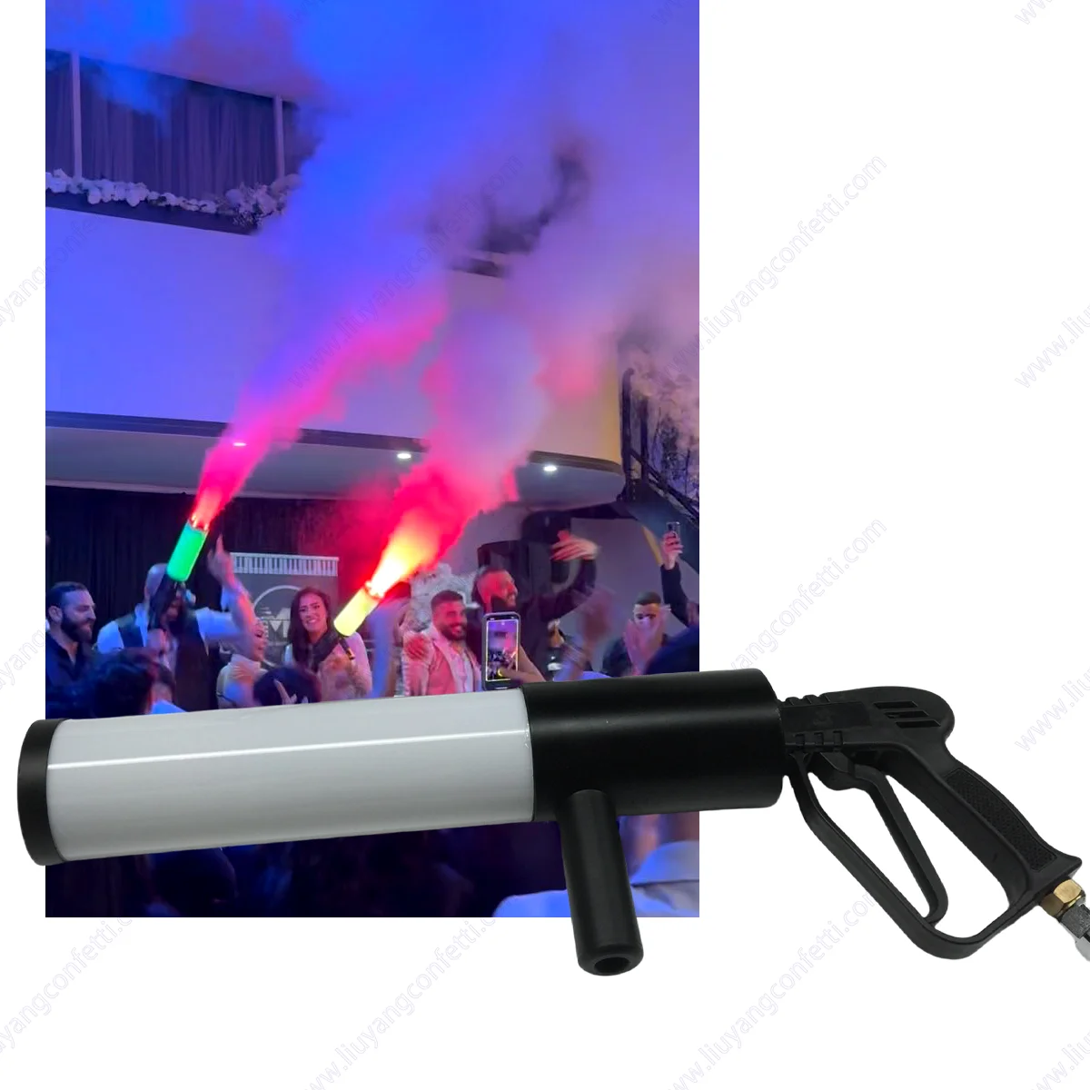 Led Co2 총 디스코 Dj 쇼 빛 3 미터 가스 호스 특수 효과 무대 장비 파티 제트 대포 기계와 휴대용 안개 연기