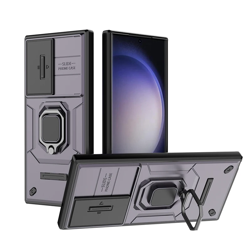 Armor Phone Case With Camera Slider Ring Stand For Samsung_voghion.com