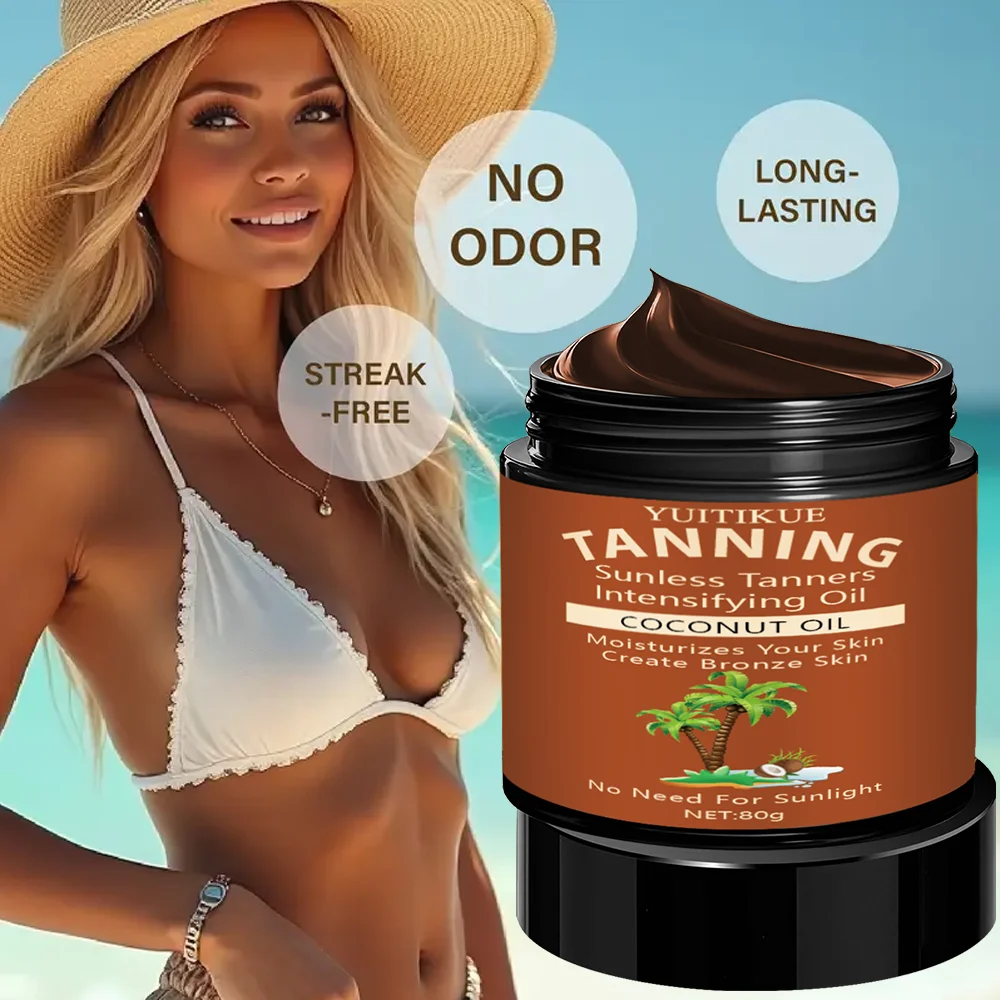 No sun exposure tanning body glowing tanning cream, coconut oil moisturizes the skin to give it a bronzed appearance.