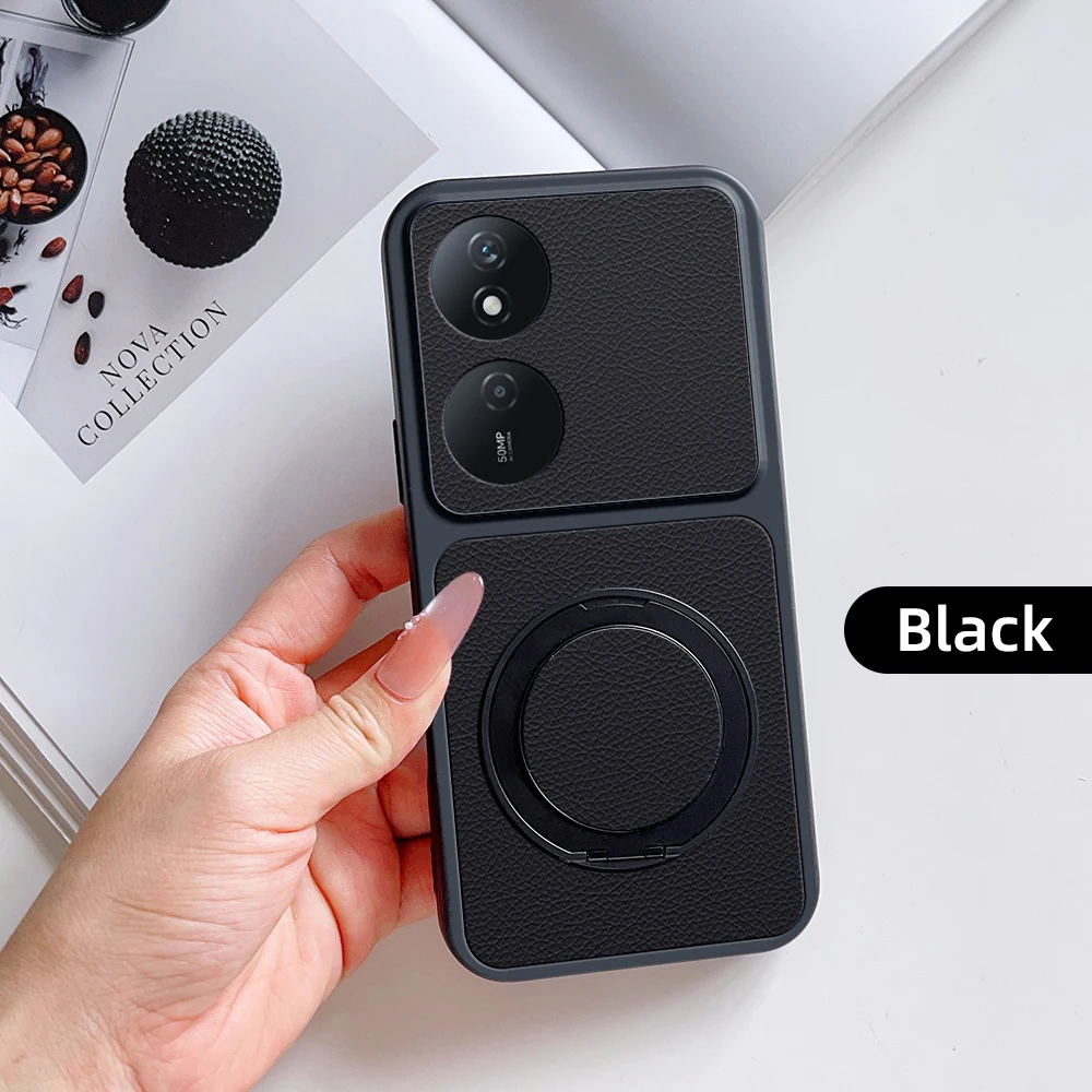 Fashionable Multi-Angle Rotatable Kickstand Phone Case - PU Leather Texture Shockproof Cover