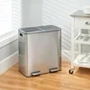 mDesign Metal Steel 16 Gallon/60-Liter, Dual Compartment Step Trash Can; Double Bin Trash Can/Recycler Combo for Kitchen 3