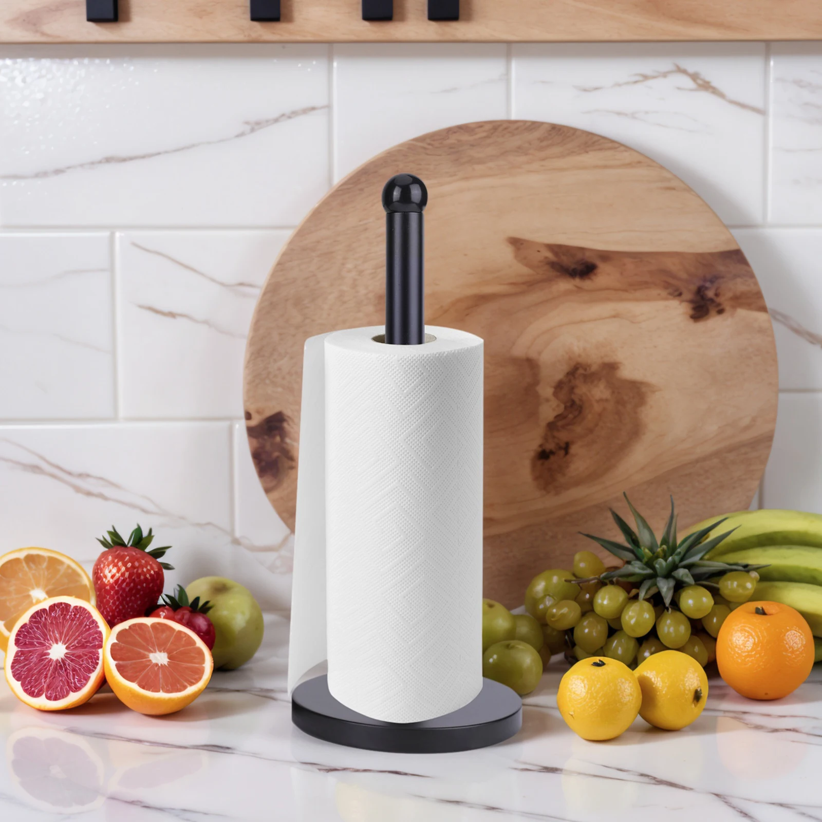 6 Cup Mug Holder with Paper Towel Roll Holder Free-Standing Cup Rack (Black): 3 - 5 Days Free Delivery Only UK