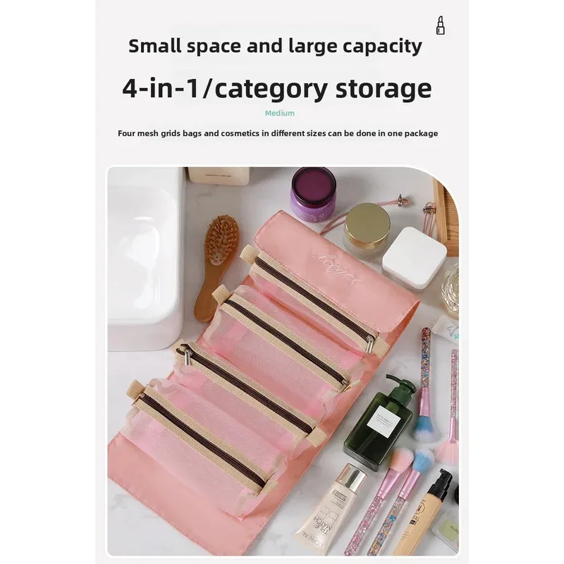 Female portable large capacity makeup bag, skincare sub packaging, toiletries bag, travel makeup brush, partitioned storage bag