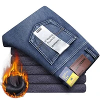 Men Autumn Winter Snow Warm Plush Jeans Male Fashion thickened Fleece lined Vintage Denim Pants Daily Smart Casual Trousers