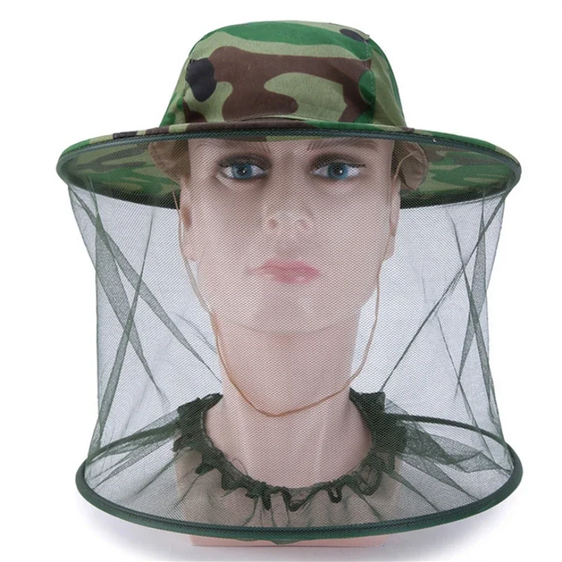 Sombrero de pesca de camuflaje para hombre y mujer, gorra de malla para exteriores con cubierta para el sol, antimosquitos e insectos